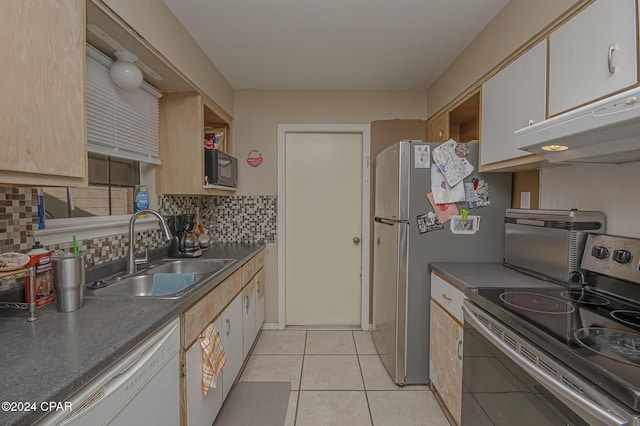 kitchen featuring sink, backsplash, white cabinetry, and stainless steel appliances