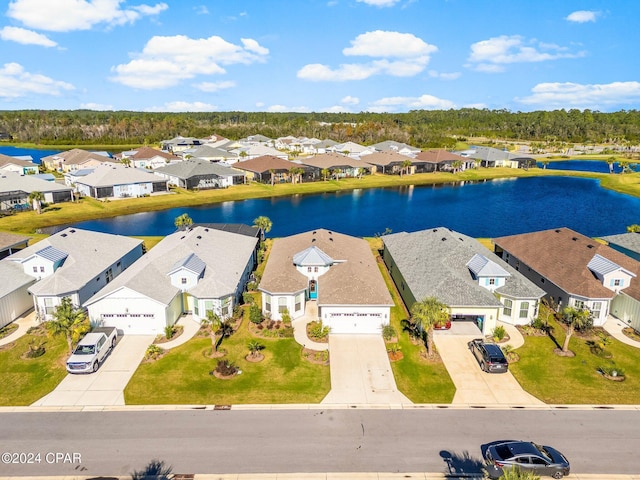 aerial view with a water view