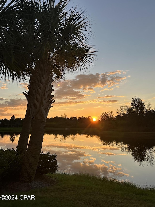 nature at dusk featuring a water view