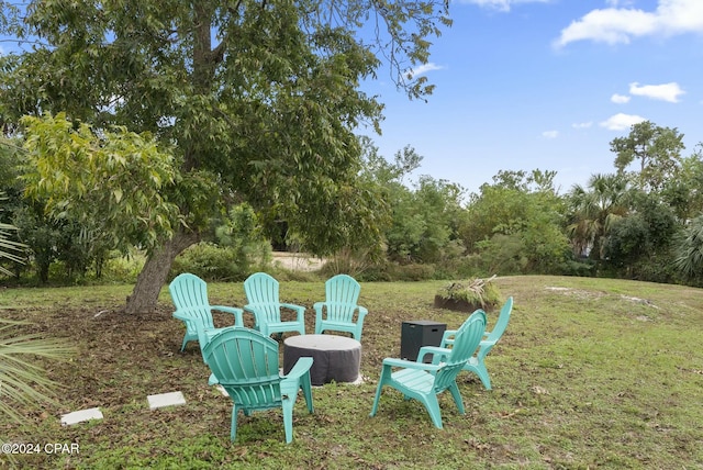 view of yard with an outdoor fire pit