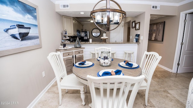 dining space featuring a notable chandelier and ornamental molding