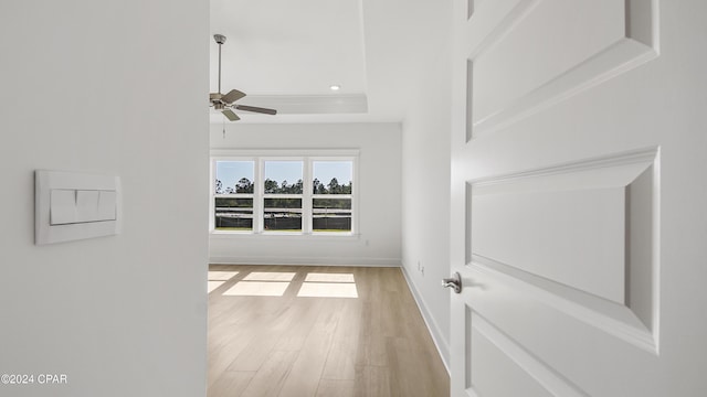 interior space with light hardwood / wood-style floors and ceiling fan