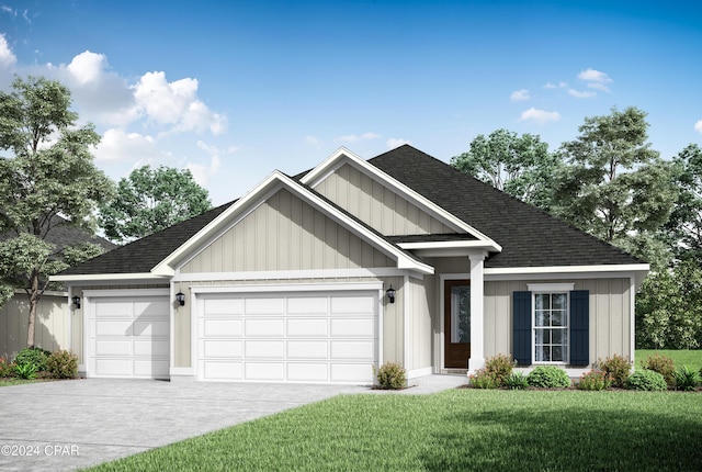 view of front facade featuring a front yard and a garage