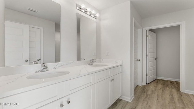 bathroom with vanity and wood-type flooring