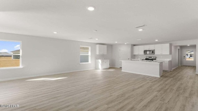 unfurnished living room with light hardwood / wood-style floors