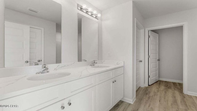 bathroom featuring hardwood / wood-style flooring and vanity