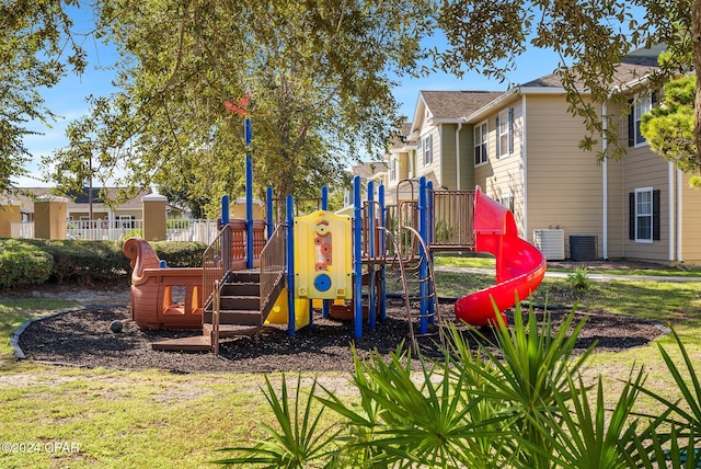 view of jungle gym with cooling unit