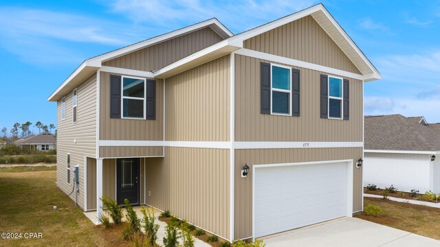 exterior space with a garage