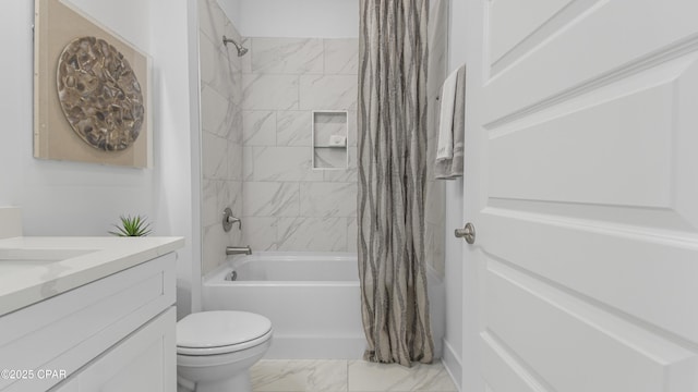 926 Crystal Bayou Blvd, Panama City Beach, FL 32407 - bathroom with toilet, marble finish floor, vanity, and shower / bath combination with curtain