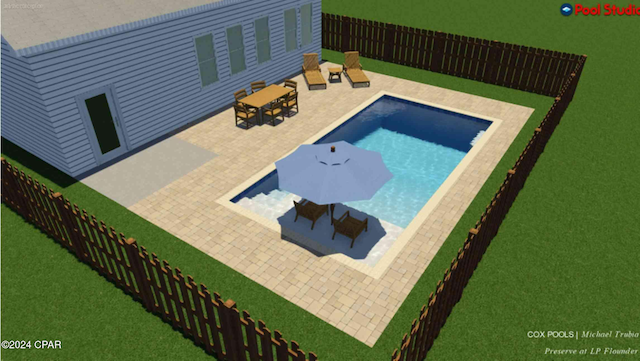 view of swimming pool featuring an outdoor hangout area and a patio