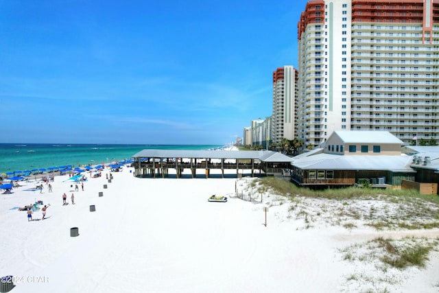 property view of water featuring a view of the beach