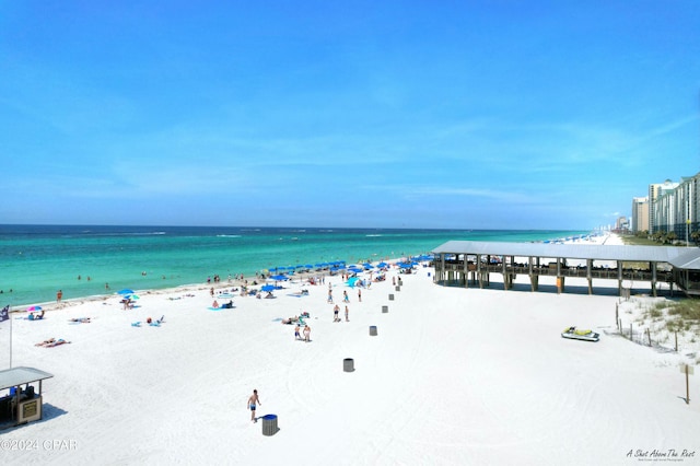 view of water feature featuring a beach view