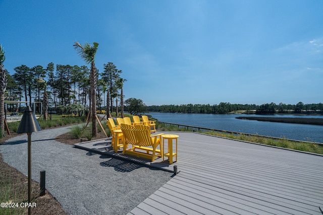 view of dock with a water view