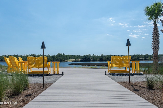 dock area featuring a water view