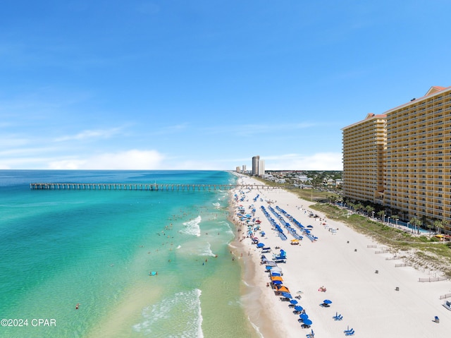 property view of water featuring a view of the beach