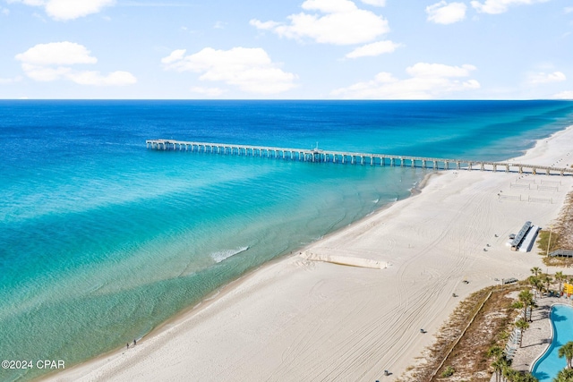 property view of water featuring a beach view