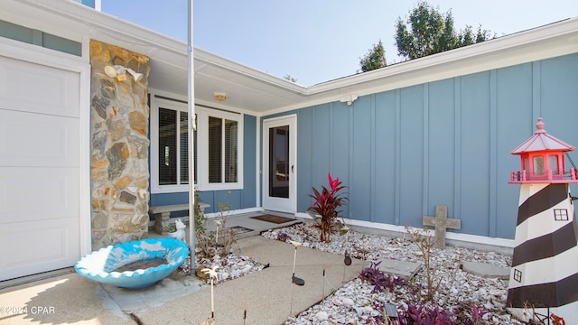 view of patio / terrace featuring a garage