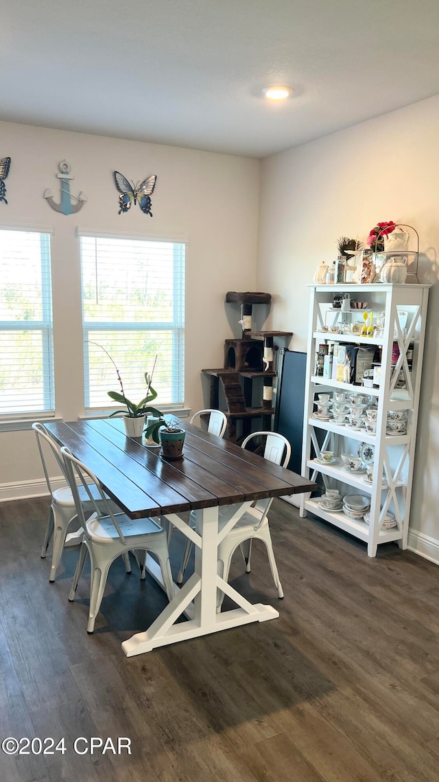 dining area with dark wood-type flooring