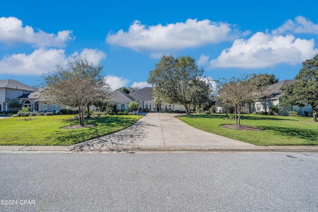 ranch-style home featuring a front lawn