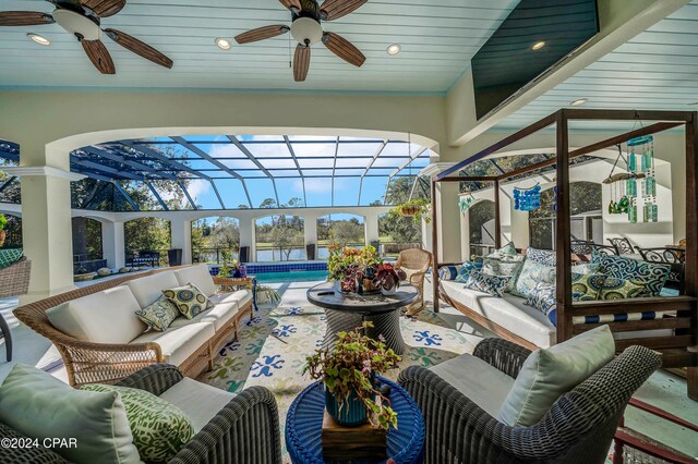 sunroom / solarium with wooden ceiling