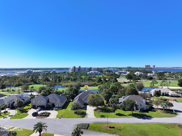 bird's eye view featuring a water view