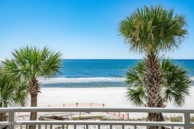 property view of water featuring a view of the beach