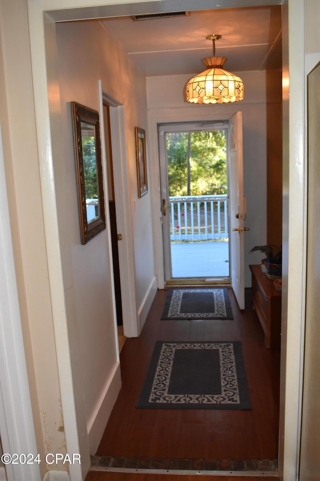 doorway with dark hardwood / wood-style floors