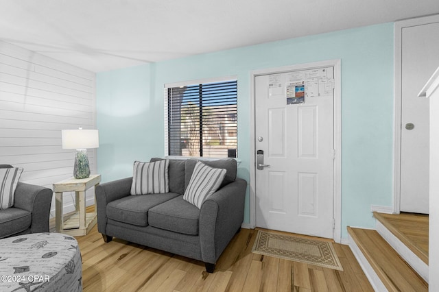 living room with light hardwood / wood-style floors