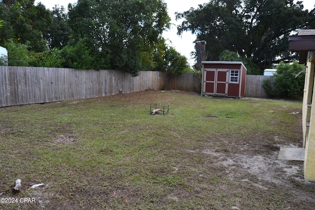 view of yard with a shed