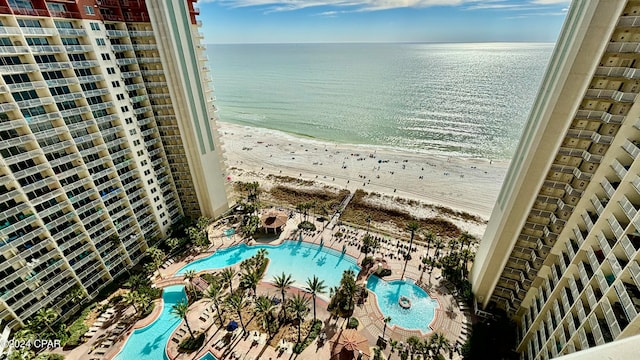 view of water feature featuring a view of the beach