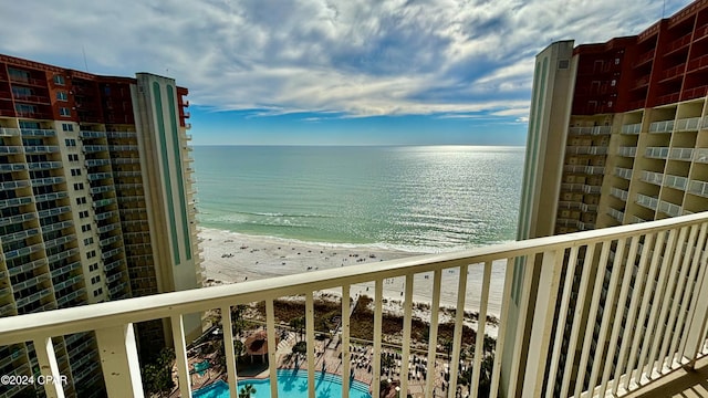 property view of water with a beach view