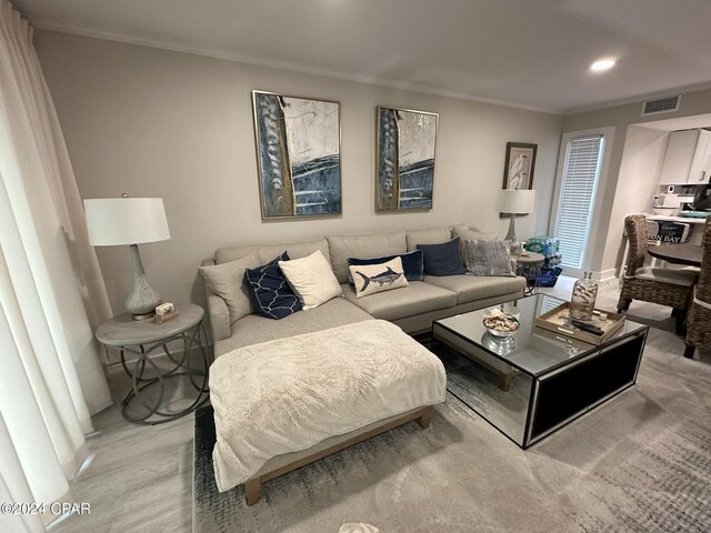 living room featuring ornamental molding