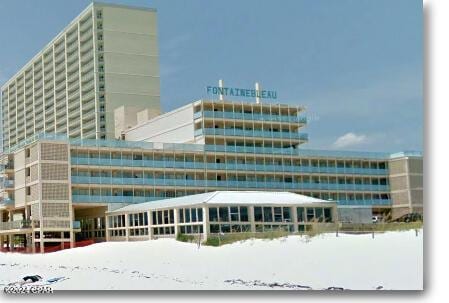 view of snow covered building