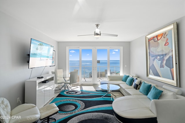 living room featuring ceiling fan