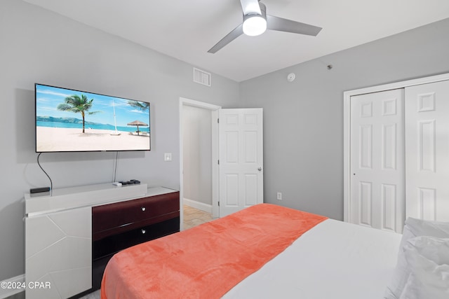 bedroom with a closet and ceiling fan