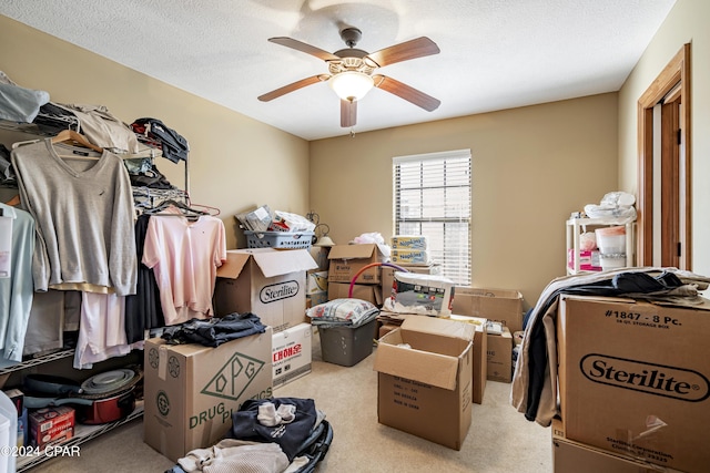 storage room featuring ceiling fan