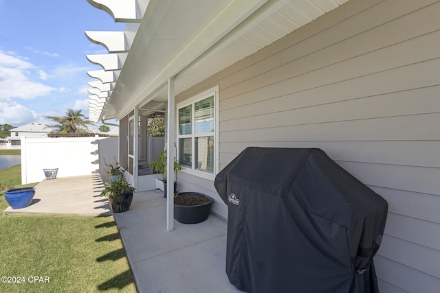 view of patio / terrace featuring a grill