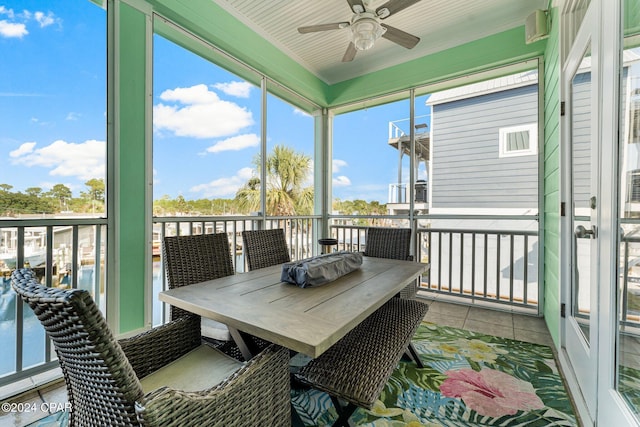 sunroom featuring a wealth of natural light and ceiling fan