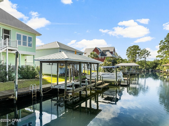 view of dock featuring a water view