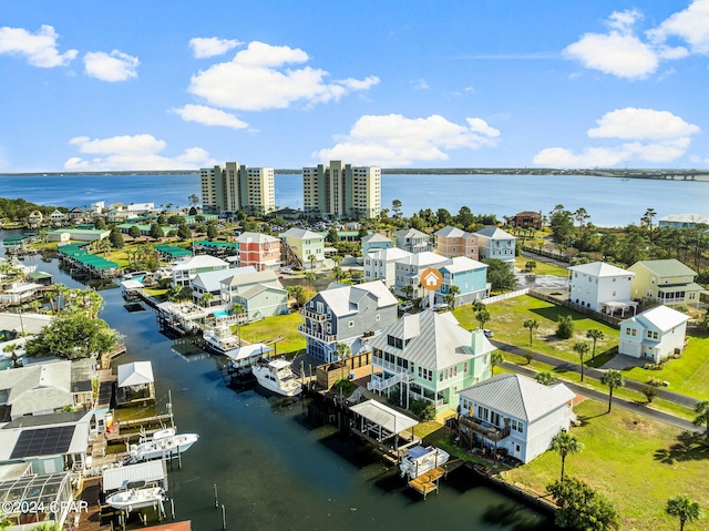 bird's eye view featuring a water view