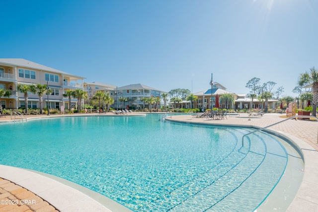 view of swimming pool with a patio