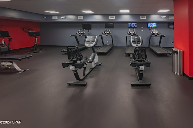 gym with a drop ceiling