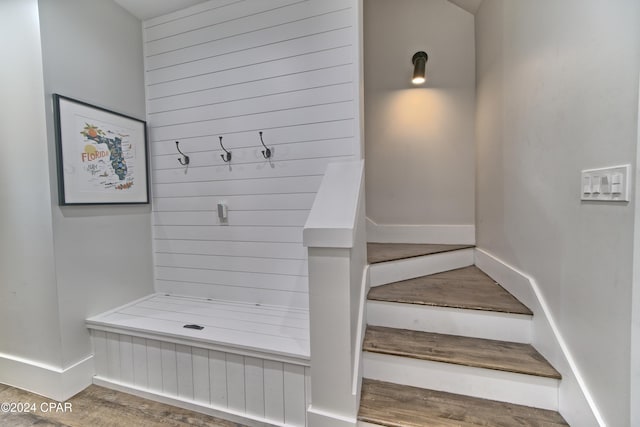 mudroom with dark hardwood / wood-style floors