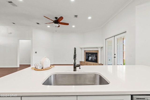 2405 Camryns Xing, Panama City, FL 32405 - kitchen featuring recessed lighting, open floor plan, a ceiling fan, visible vents, and a sink