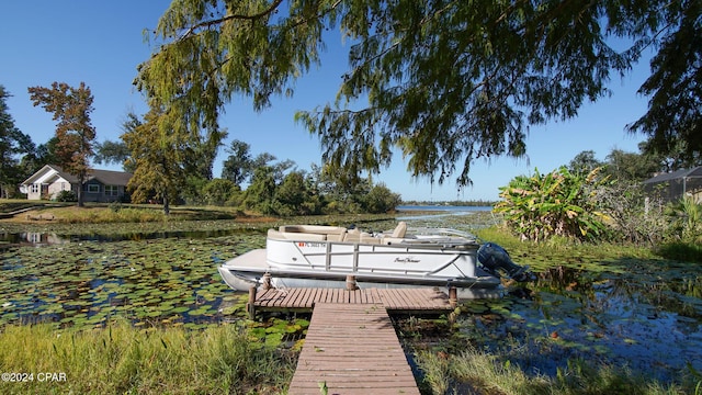 dock area featuring a water view