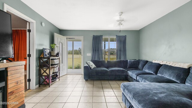 living room with light tile patterned floors