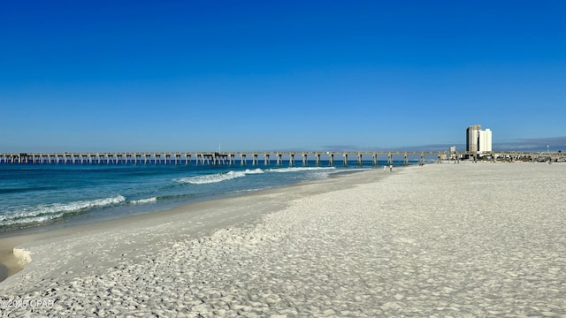 view of water feature with a view of the beach