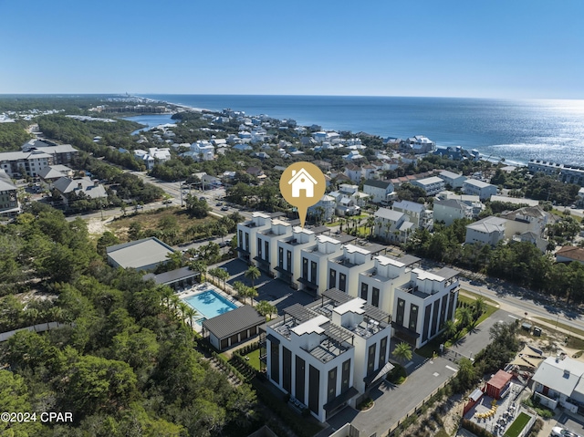 aerial view featuring a water view