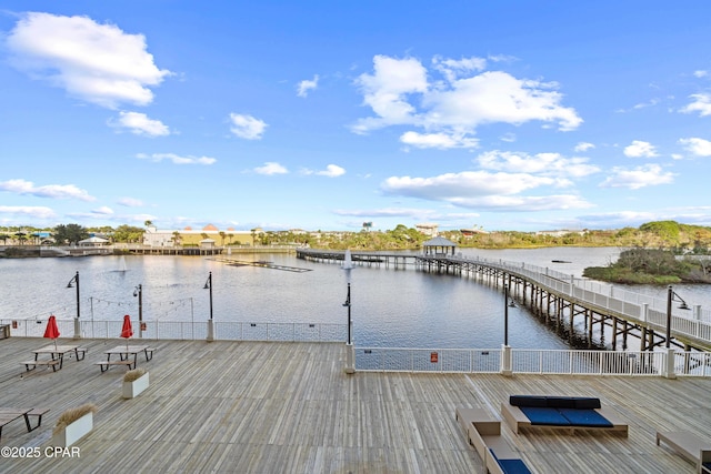 dock area featuring a water view