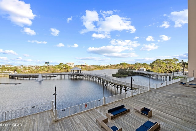 dock area featuring a water view